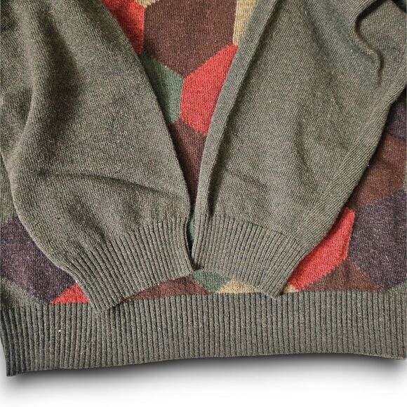 Dolce & Gabbana Vintage Olive Green Geometric Wool Pullover Sweater, Size L/XL - Picture 6 of 12
